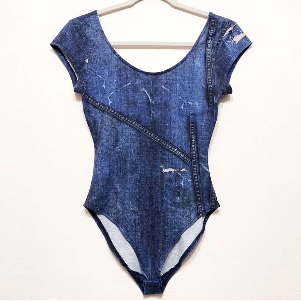 Marilyn Monroe Distressed Blue Jean Print Bodysuit